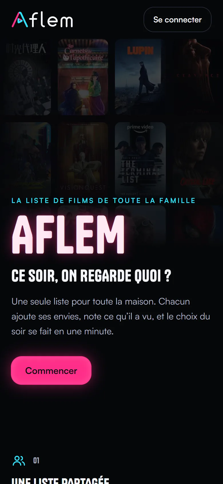 Aflem home page on mobile